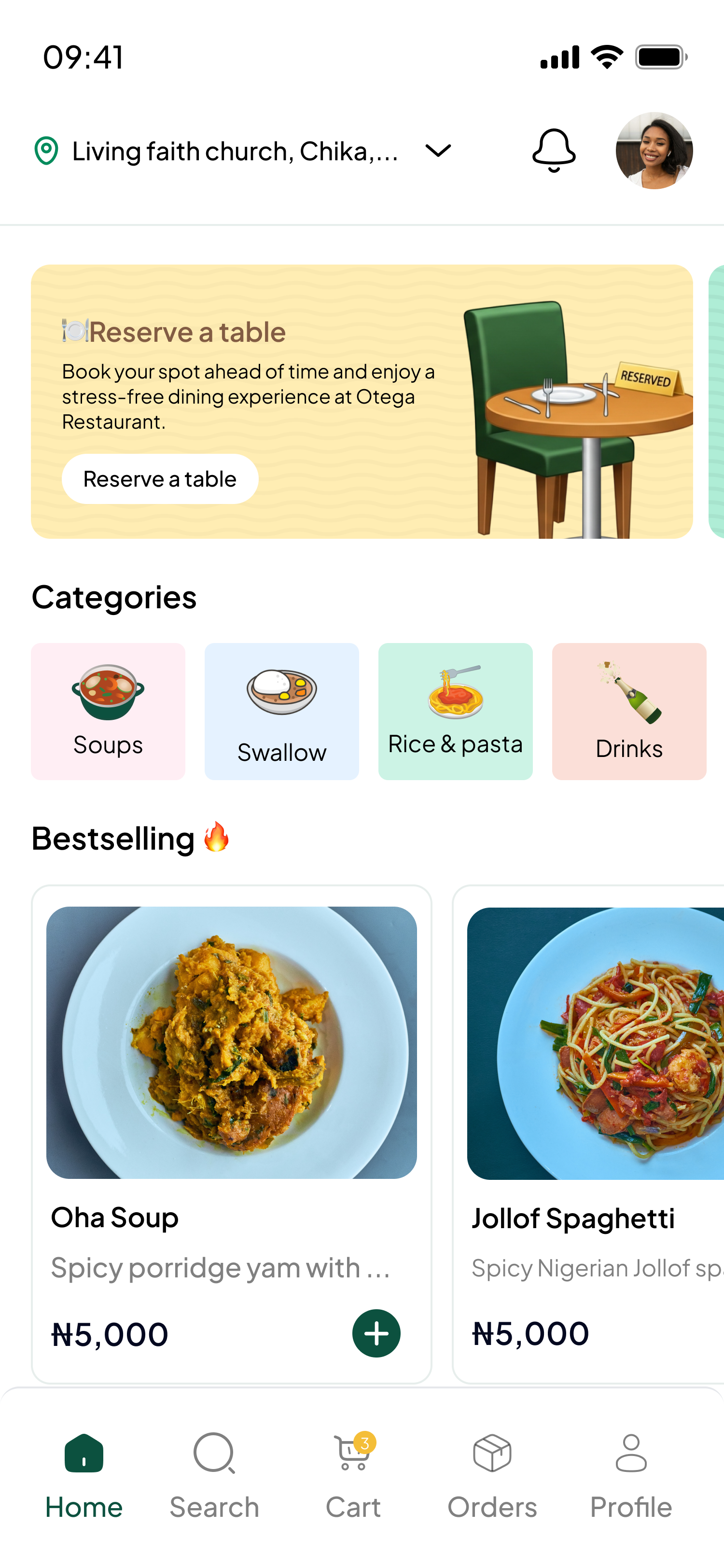 Otega app reservation & categories view